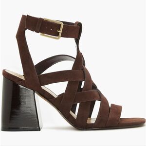 New VINCE CAMUTO Sutellie Sandal (Women) brown suede strappy block buckle heel 9